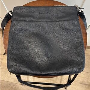 BUGATTI Black Pebbled Leather Crossbody Purse Bag Luxury